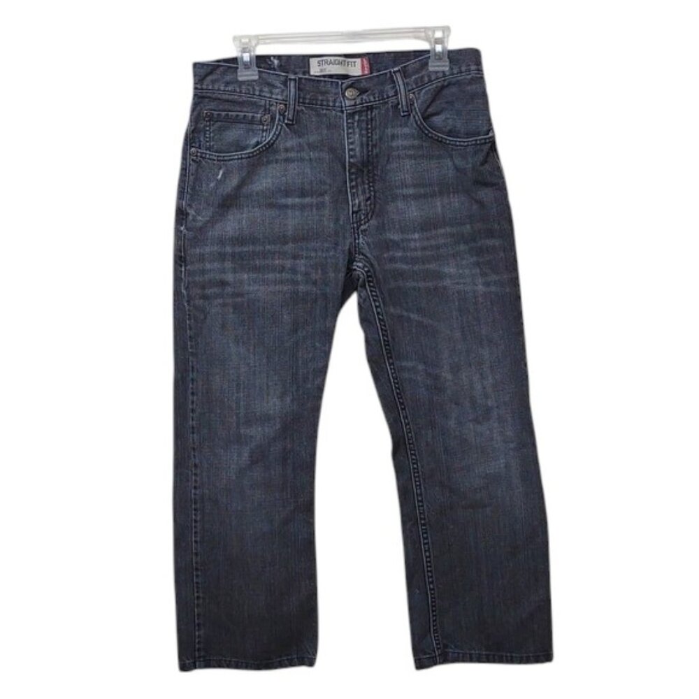 Levi's 505 Mens Straight Fit Distressed Cotton Western Styling Gray Black Jeans